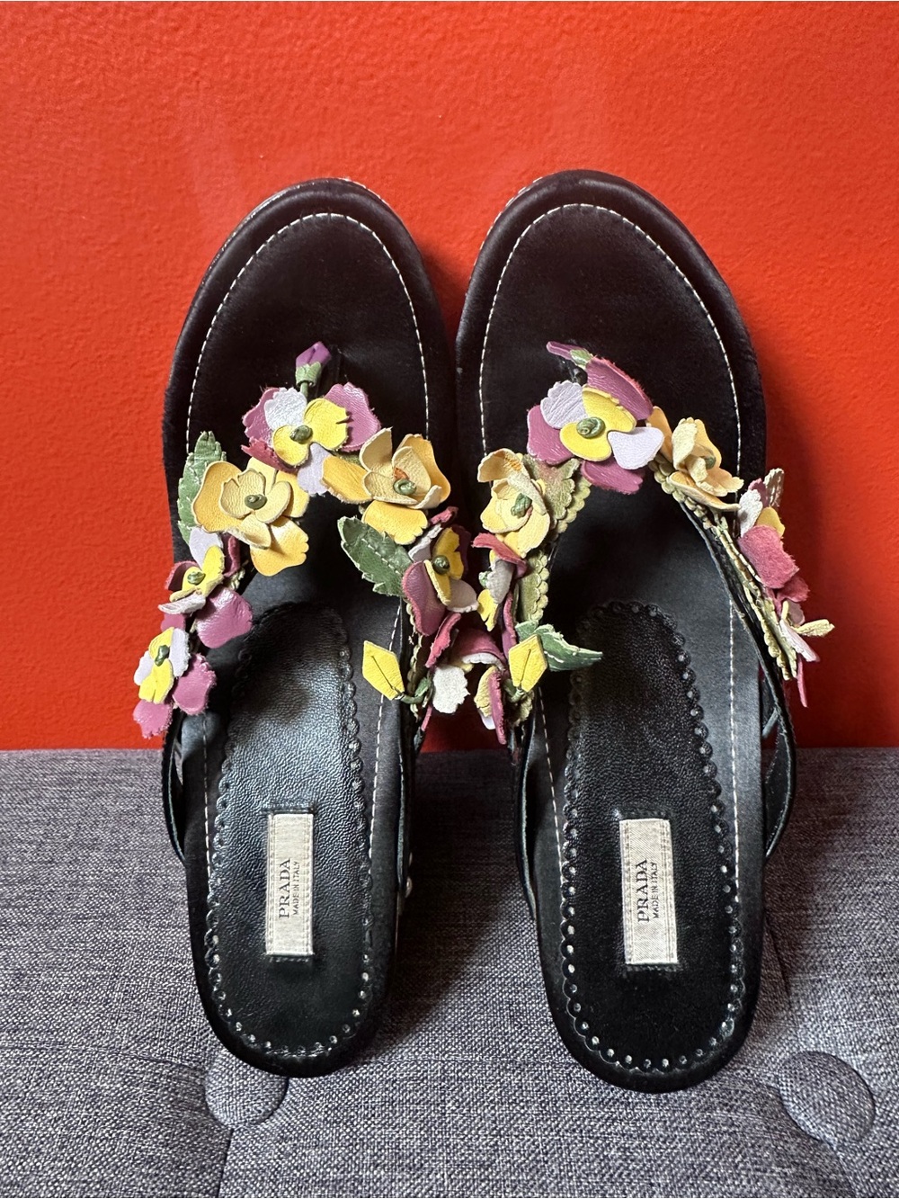 PRADA Patent Leather Floral Strap Platform Wedge Sandals Size EU 36 /US 6.0